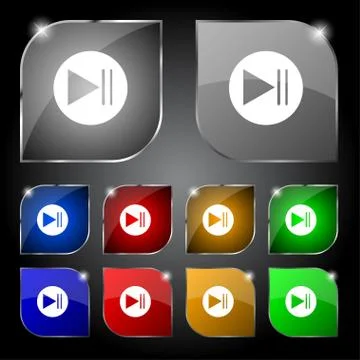 Arrow sign icon. Next button. Navigation symbol. Set colourful buttons. Vecto Illustrazione stock
