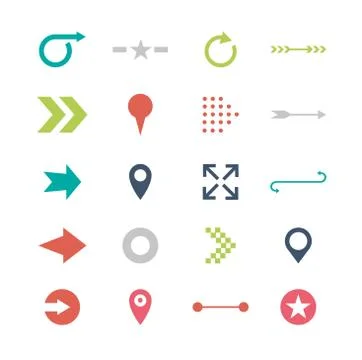 Arrow sign icon set. Simple circle shape internet button on gray background Illustrazione stock