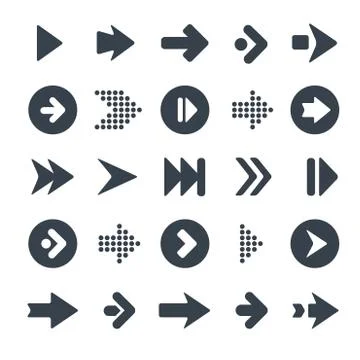 Arrow sign icon set. Simple circle shape internet button on gray background Stock Illustration