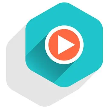 Arrow sign play icon flat hexagon button Stock Illustration