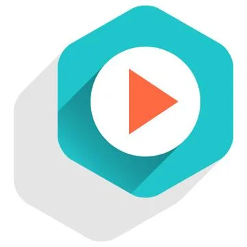 Arrow sign play icon flat hexagon button Stock Illustration