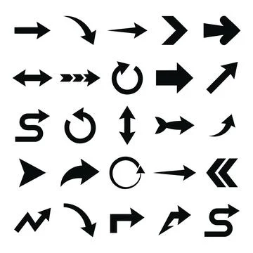 Arrow silhouette set vector illustration black icons Stock Illustration