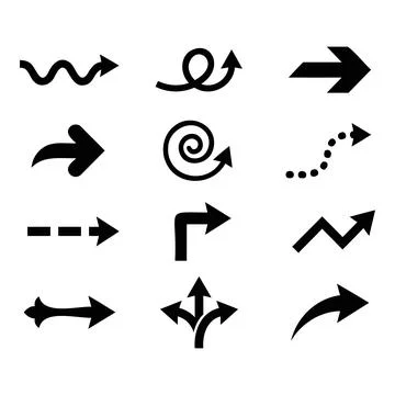 Arrow silhouettes set direction sign vector illustration isolated on white 스톡 일러스트