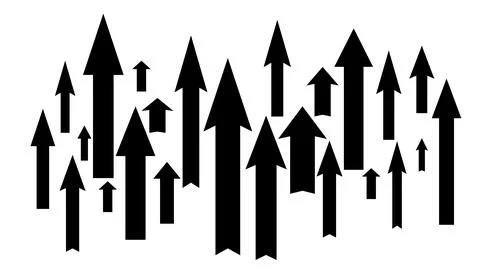 Up arrow silhouettes set isolated on white background. Market or economy growth Illustrazione stock