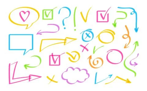 Arrow speech bubble hand drawn design element set Stock Illustration