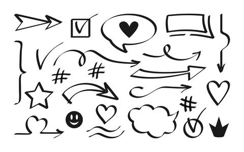 Arrow speech bubble hand drawn black set icon Stock Illustration