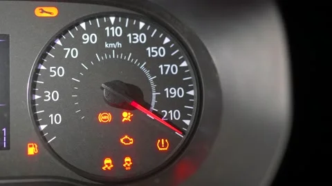 Arrow speedometer of car in start. Driver start engine. Check sensors before Stock Footage 185535241