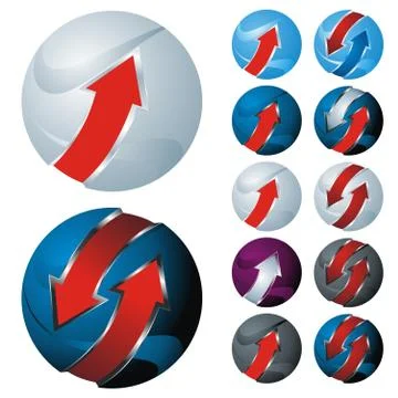 Arrow in sphere icon set Stock Illustration