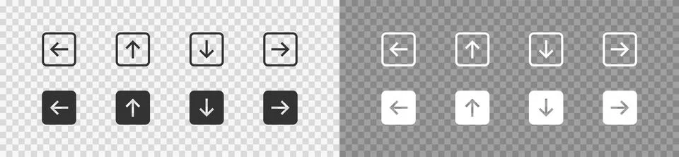 Arrow in a square shape set black and white icon. Vector flat button Illustrazione stock