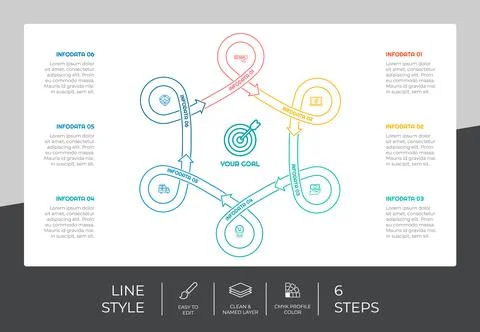 Arrow step infographic vector design with 6 steps &amp; colorful style for presen 스톡 일러스트