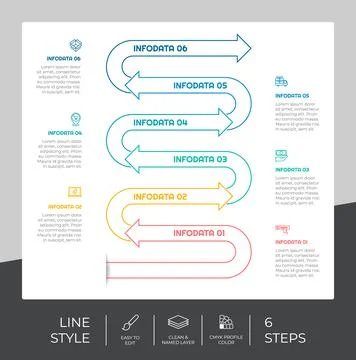 Arrow step infographic vector design with 6 steps &amp; colorful style for presen Stock Illustration