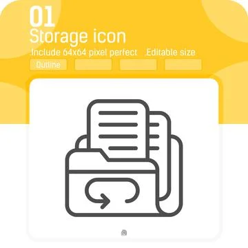 Arrow with storage icon with outline style isolated on white background Illustrazione stock