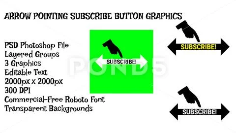 Arrow Subscribe Button, Customizable, Social Media Icons, Video Graphic Pack PSD Template