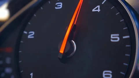 The arrow of the tachometer moves quickly. Vehicle vibration ads adrenaline Stock Footage 71570976