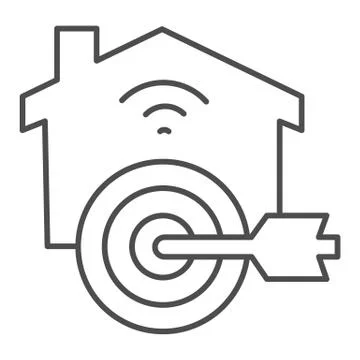 Arrow in target at building thin line icon, smart home concept, goal to automate Ilustración de archivo