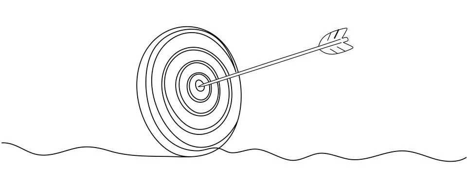 Arrow on target line continuous drawing vector. Arrow on target icon. Conti.. Stock Illustration