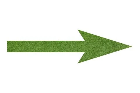 Arrow with texture of green grass isolated on white Stock Photos