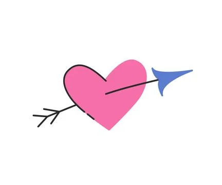 Arrow through heart flat vector illustration. Lovestruck. Doodle icon symbol. Stock Illustration