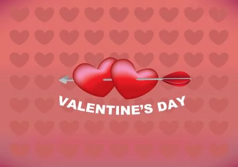 Arrow through two hearts design for valentines day Stock Illustration
