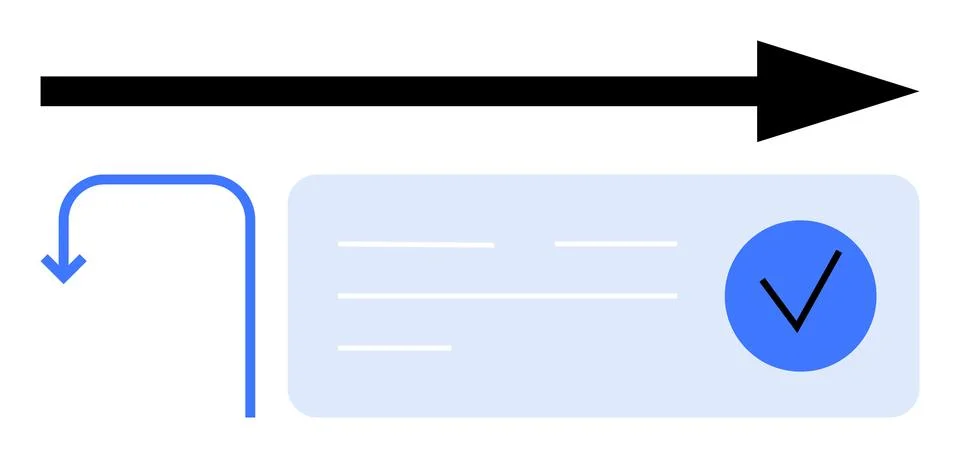 Arrow Transitioning and Completing Task with Check Mark Inside a Box Stock Illustration