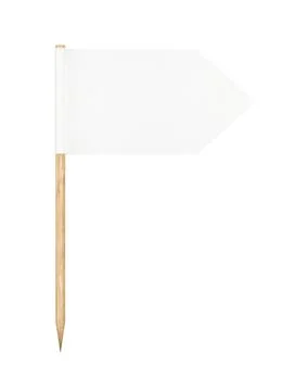 Arrow triangle shaped toothpick paper flag with wooden pole isolated on white Stock Illustration