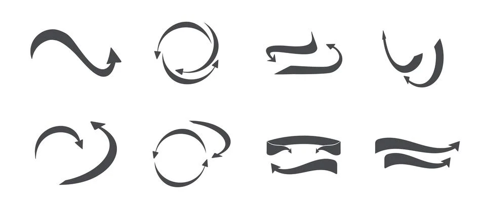 Arrow turning in a circle. Black cursor in a circle. Set of flat round arrows Stock Illustration