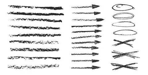 Arrow, underline doodle set. Straight thin pointers, brush strokes, oval Stock Illustration