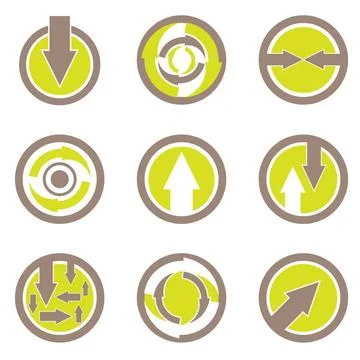 Arrow variation button collection of green and brown arrow buttons with en... Stock Photos
