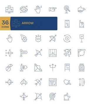 Arrow Vector Icon Toolkit featuring 40 Detail Enhanced 128x128 Thin Line el.. Illustrazione stock