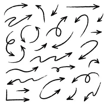 Arrow vector line icon set. Hand drawn brush sketch arrow line curve up, down Stock Illustration