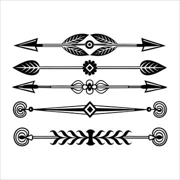 Arrow Vector Set – Ornamental Boho Arrows with Floral and Geometric Motifs Stock Illustration