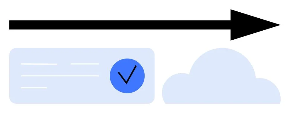 Arrow with verification check mark moving towards cloud, symbolizing data t.. Stock Illustration