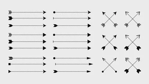 Arrow vintage dashed divider elements collection. Stock Illustration