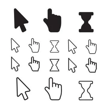 Arrow web cursors. Arrow cursor pixel for web digital Stock Illustration