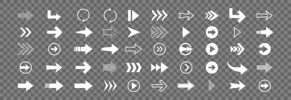 Arrow white icon set in flat. Cursor line button. Vector illustration for w.. Illustrazione stock