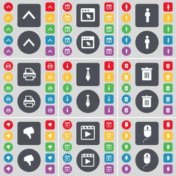 Arrow up, Window, Silhouette, Printer, Tie, Trash can, Dislike, Media player, Mo Stock-Illustration
