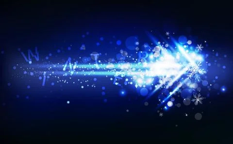Arrow with winter message light shooting stars snowflakes, neon glowing Stock Illustration