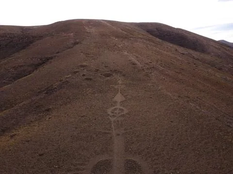 Arrow of Yaiza. Stone crop circles. Lanzarote. Canary Islands.Spain Stock Photos