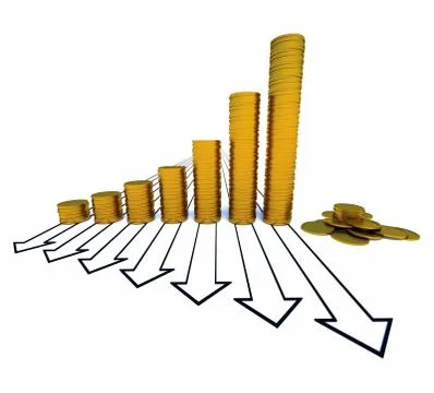 Arrowed chart and coins Stock Illustration