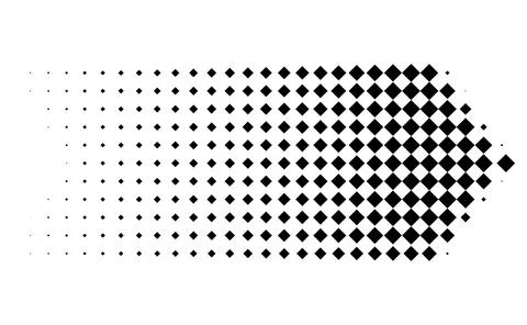 Arrowhead halftone design element, Geometric point direction icon, Black tria 스톡 일러스트
