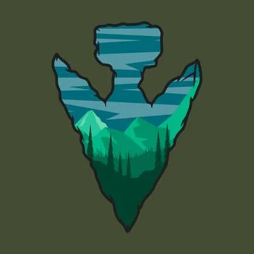 Arrowhead with mountain landscape. Design element for poster, card, banner,.. Stock Illustration