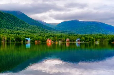 Arrowhead shaped reflection on Mirror Lake in Alaska Stock Photos