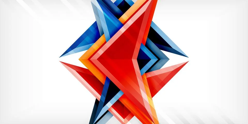 Arrows with 3d effect abstract background. Triangles on light grey backdrop Illustrazione stock