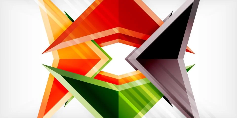 Arrows with 3d effect abstract background. Triangles on light grey backdrop Illustrazione stock