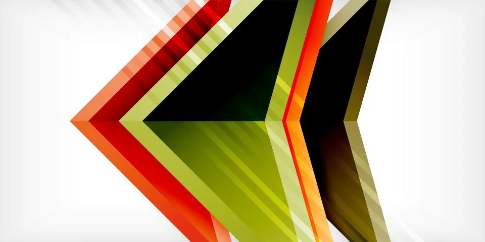 Arrows with 3d effect abstract background. Triangles on light grey backdrop Illustrazione stock