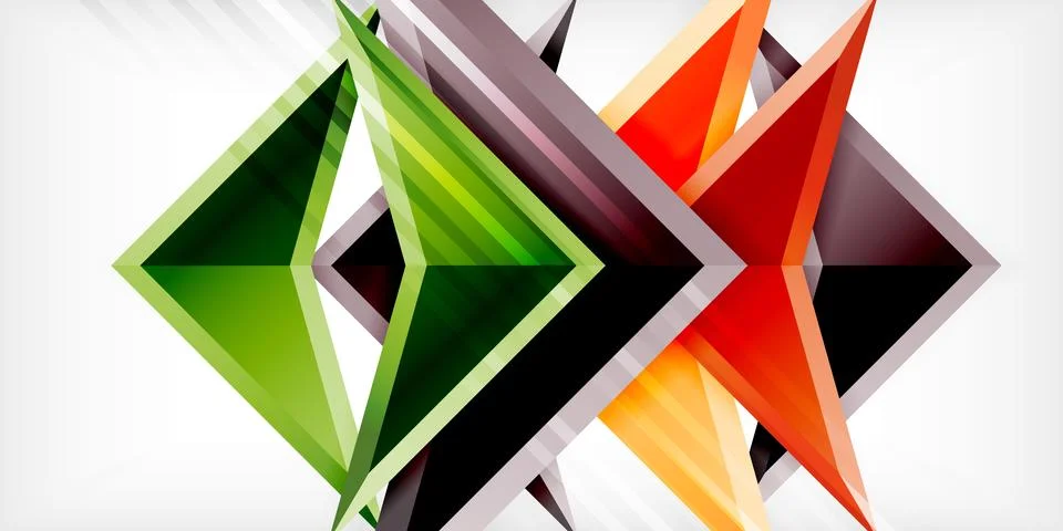 Arrows with 3d effect abstract background. Triangles on light grey backdrop イラスト素材