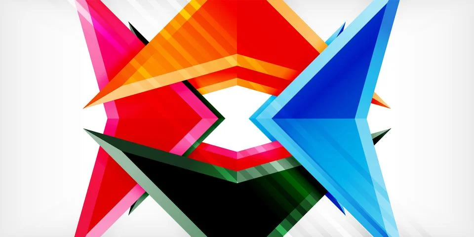 Arrows with 3d effect abstract background. Triangles on light grey backdrop イラスト素材