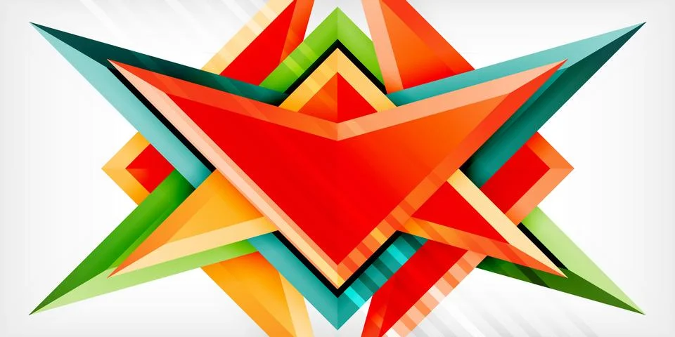 Arrows with 3d effect abstract background. Triangles on light grey backdrop Illustrazione stock