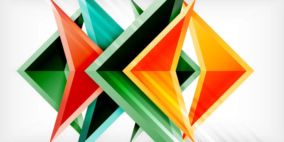 Arrows with 3d effect abstract background. Triangles on light grey backdrop Illustrazione stock