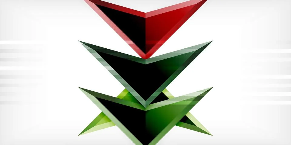 Arrows with 3d effect abstract background. Triangles on light grey backdrop Illustrazione stock